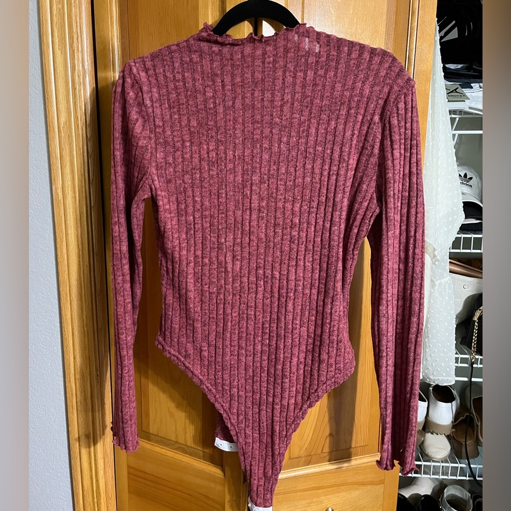 Women’s Maroon Stretchy Turtleneck Bodysuit